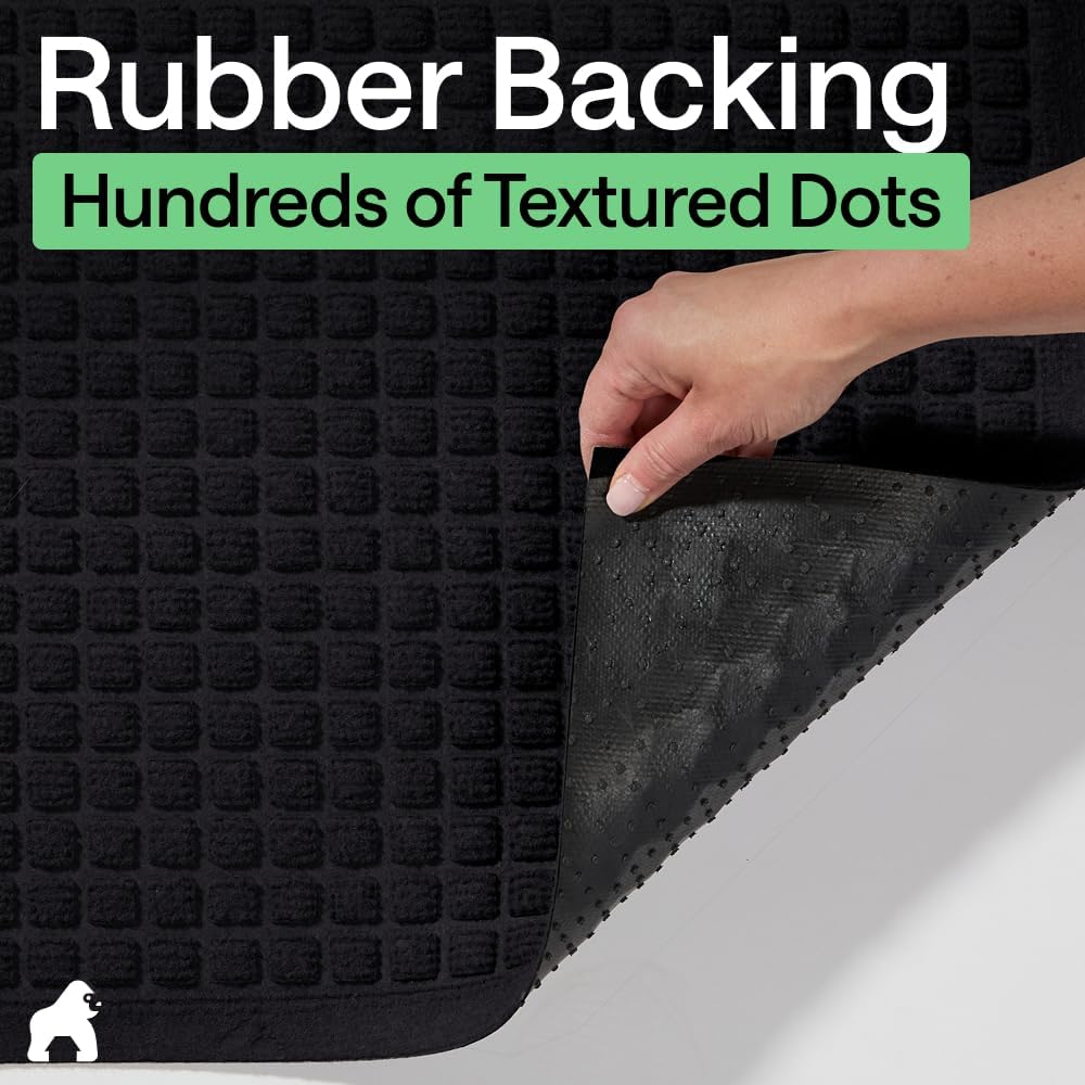 GORILLA GRIP® Ultra Absorbent Front Door Mat Outside Entrance, Traps Dirt and Moisture, HydroABSORB Indoor Outdoor Doormat Holds Up to 1.7 Cups Water, Stain and Fade Resistant Welcome Mat, 29x17 Black