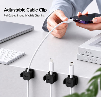 PZOZ 6 Pack Cable Clips, Adhesive Cable Management Clips for Desk & Desk Edge, No-Slip Cord Holders for Charging Cables, No Drill Wire Organizer for Home Office (Black)
