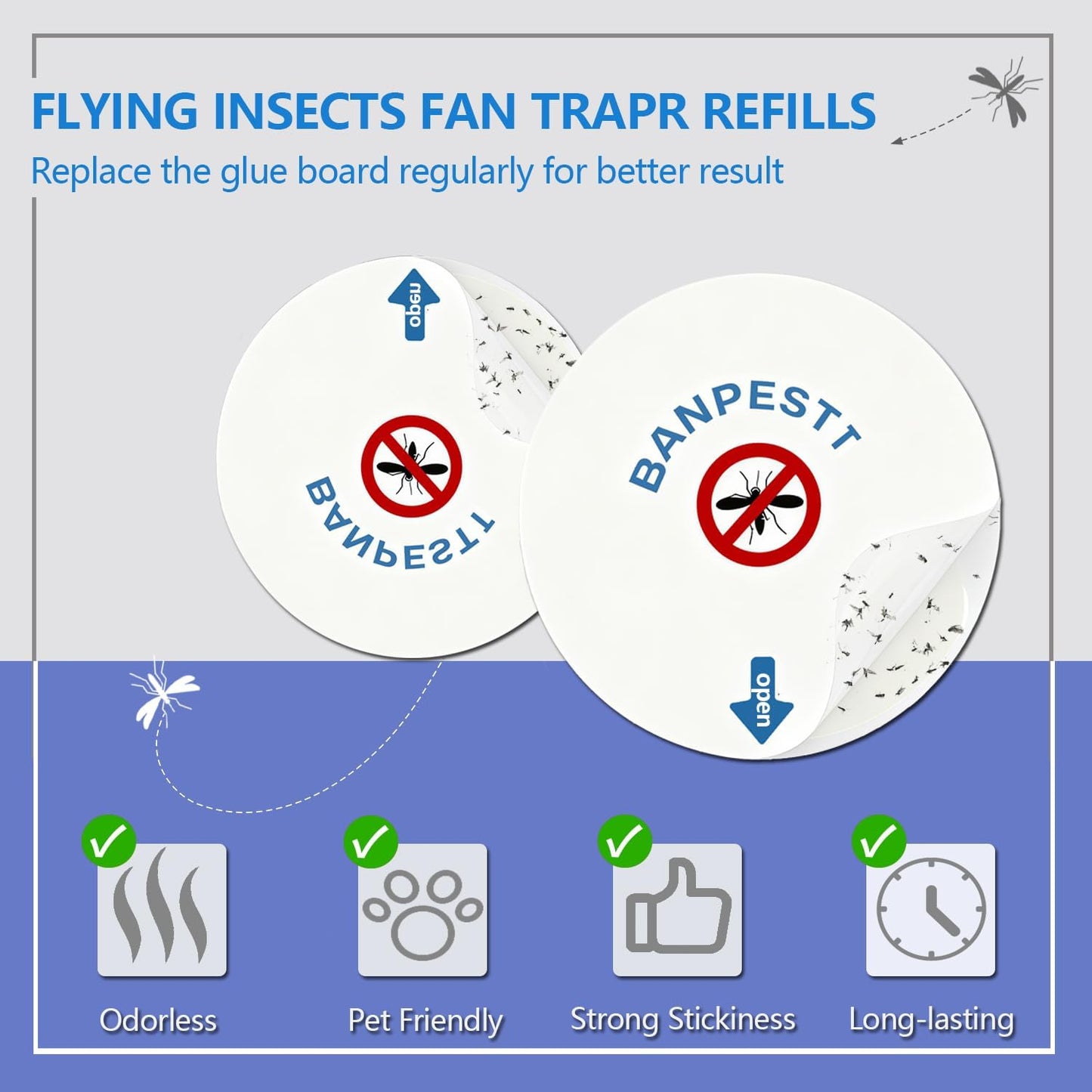 24 Pcs 4.3" Refill Sticky Glue Boards for Fruit Flies, Gnats & Moths | Fits Most Round Gnat & Fruit Fly Traps, Indoor Use | Device Not Included