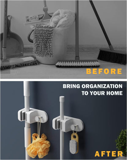 BEZOX Broom Holder, 3 PCS Wall Mount Mop Organizer Gripper, Self-adhesive Cleaning Suppliers Hanger Stands Rack for Bathroom, Kitchen, Garden, Garage Organization Storage