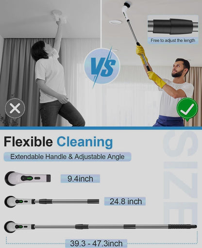 7-in-1 Electric Spin Scrubber, 25W Powerful Cordless Cleaning Brush with Adjustable Handle & 7 Replaceable Heads for Bathroom, Floor, Tile, Kitchen & Car