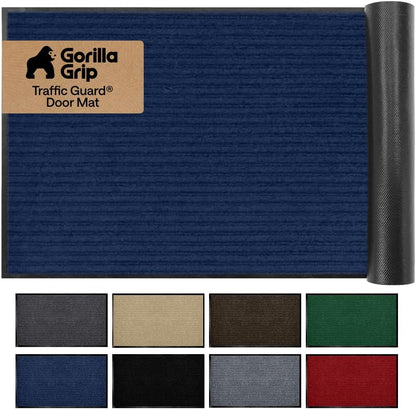 GORILLA GRIP Waterproof Traffic Guard Door Mat, Heavy Duty Entryway Mats, Strong Backing Commercial Utility Rugs for Office Hallway, Garage Floor and Home, Low Profile Carpet Runner, 29x17, Black