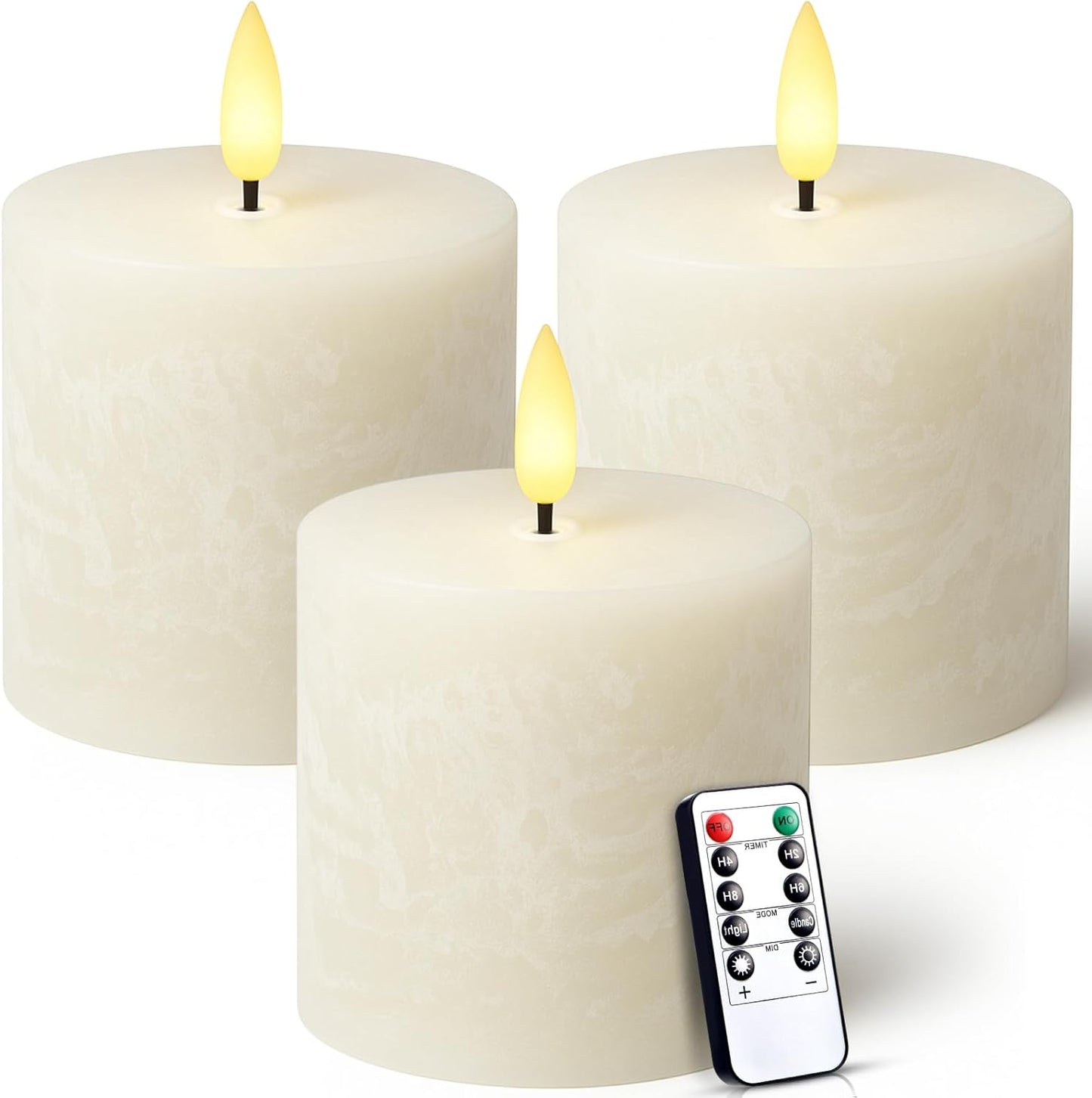 Retisee Valentine's Day Flameless Pillar Candles Set of 3 Battery Operated Candle with Remote Control Timers Real Wax Flat Top Flickering Small LED Candles for Valentine Decor Dinner(Ivory,3x3 Inch)