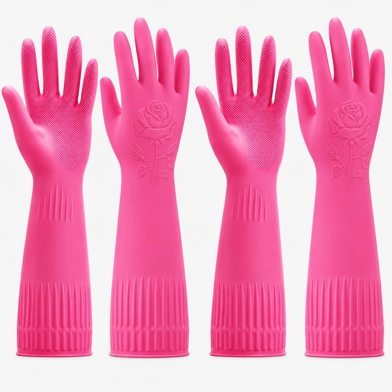 Disfore Rubber-Gloves Dishwashing Gloves for Cleaning-Kitchen - 2 Pairs Long Household Cleaning Gloves for Washing Dishes
