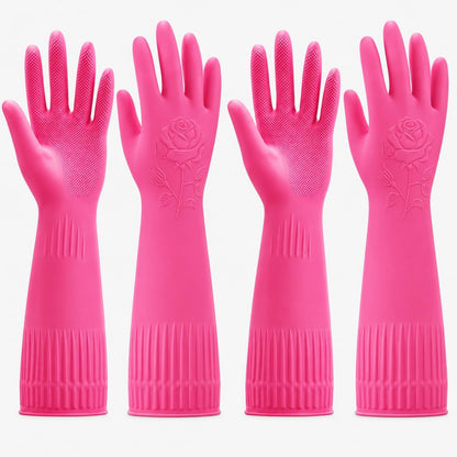 Disfore Rubber-Gloves Dishwashing Gloves for Cleaning-Kitchen - 2 Pairs Long Household Cleaning Gloves for Washing Dishes