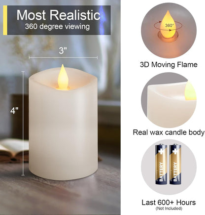 3x3 Flameless Candles with Remote Set of 2, 3 inch Battery Candles Flickering with Timer, LED Pillar Candle for Indoor/Outdoor, White