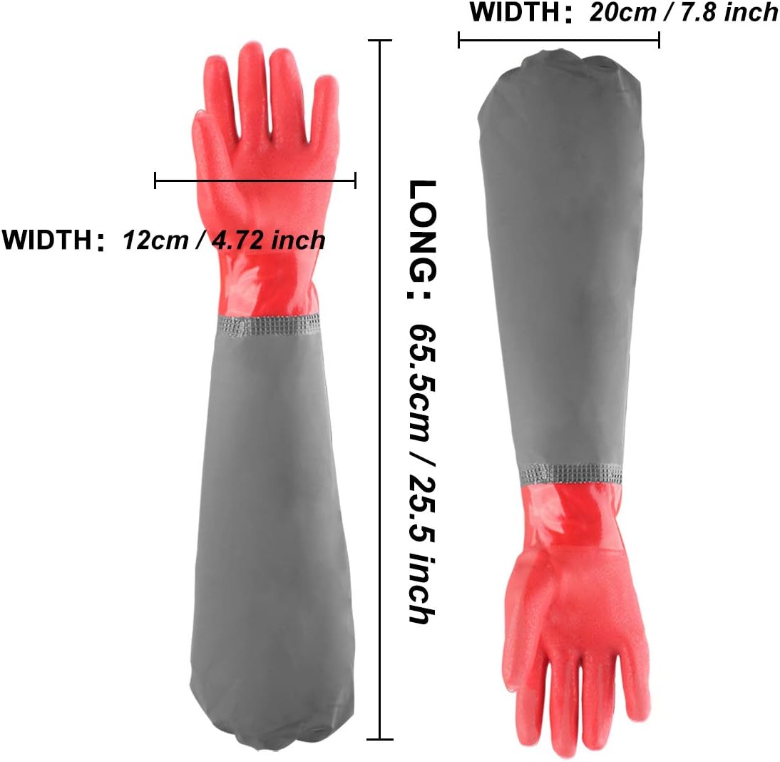 Eiito Extra-Long 26" Rubber Pond Gloves, Chemical Resistant PVC Reusable Heavy Duty Waterproof Cleaning Glove