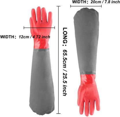 Eiito Extra-Long 26" Rubber Pond Gloves, Chemical Resistant PVC Reusable Heavy Duty Waterproof Cleaning Glove