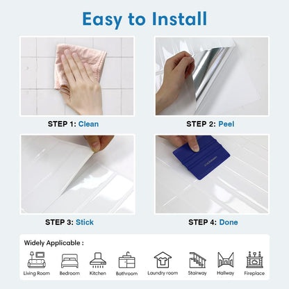 COMSTICKC Pure White Peel and Stick Backsplash,10 Pcs 12''x12'',Glossy White Peel and Stick Tiles Stickers Vinyl Backsplash Kitchen Bathroom,Waterproof,Removable