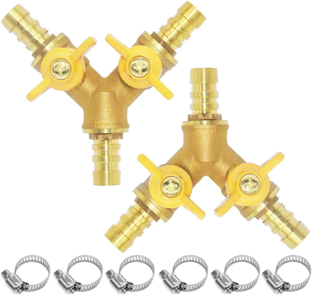 Beduan 3 Way Shut Off Ball Valve, 3/8" Hose Barb 2 Switch Brass Y Shaped Valve