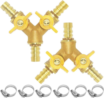 Beduan 3 Way Shut Off Ball Valve, 3/8" Hose Barb 2 Switch Brass Y Shaped Valve