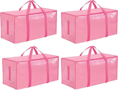 8 Pack-Extra Large Heavy Duty Moving Bags - Waterproof Storage Totes with Handles & Zippers, Foldable for College Dorm, Storage (Clear)