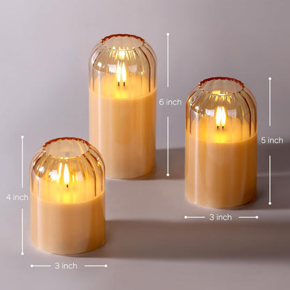 Grey Glass Flameless Pillar Candles with Remote, Flickering Battery LED Candles Table Decor Gift Set of 3