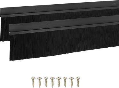 M METERXITY 2Pack Door Sweep - 39" Door Bottom Brush Heavy Duty Seal Draft Stopper Aluminum Base with 50mm Brush, Adhesive/Screw Installation for Interior/Exterior/Garage/Sliding Doors, Black