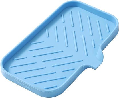 MicoYang Silicone Bathroom Soap Dishes with Drain Spout-Bathroom and Kitchen Sink Organizer,Sponge Holder,Dish Soap Tray,Perfect for Dispenser,Scrubber,Bottle,Cup on Sink or Counter-Coffee 4.9"×3.2"