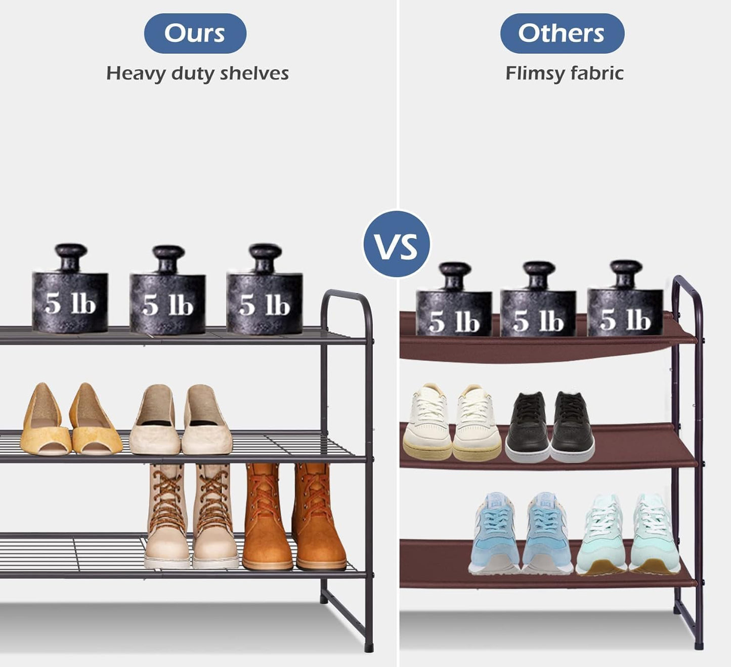 KEETDY 3-Tier Long Shoe Rack for Closet Metal Shoe Organizer for Entryway, Wide Stackable Shoe Storage Shelf with Sturdy Wire Grid for Closet Floor, Bedroom, Black