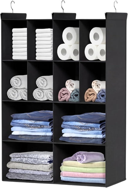 Ofiray-home 6 Tier Hanging Closet Organizer, 16 Compartments Sweater Organizer for Closet with 3 Sturdy Hooks, Closet Organizers and Storage, Wardrobe, Rv, Garment Rack, Grey