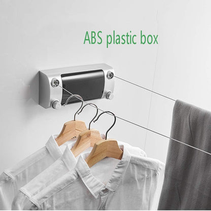 Laundry Rack, Retractable Airer, Wall Mounted Indoor Dryer No Drilling Clothes Drying Rope Washing Line 4.2M Drying Spaceabs Plastic Box (Dual Use)