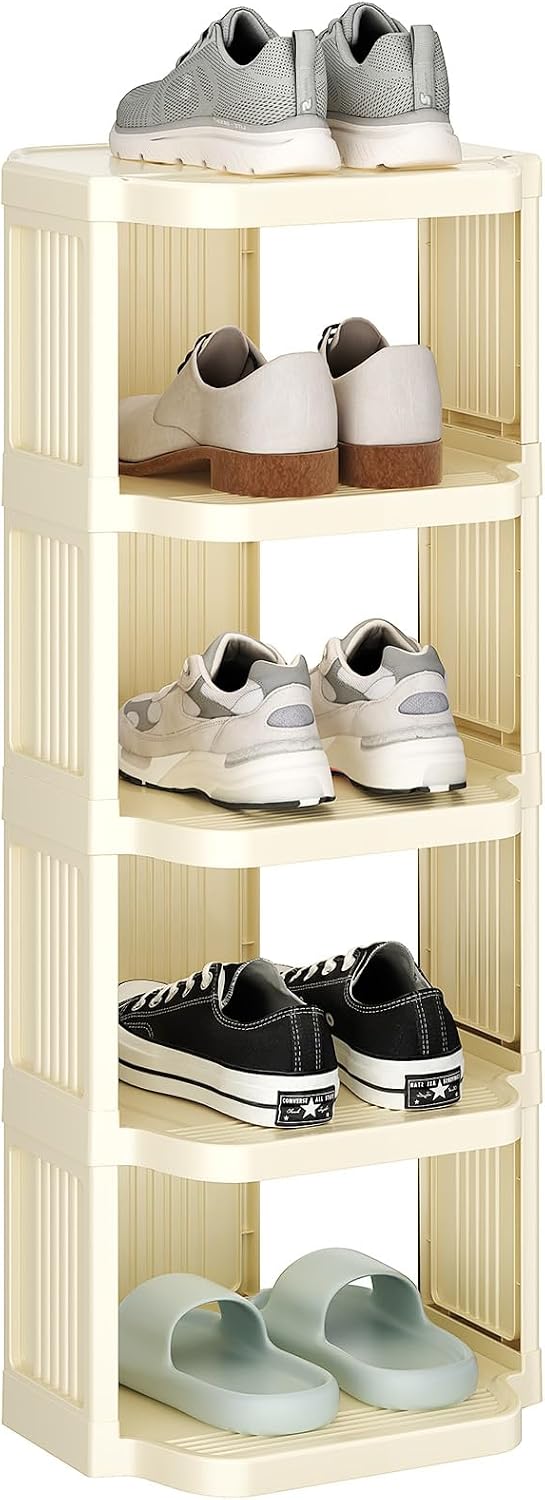 Kitstorack 8-Tier Vertical Plastic Shoe Rack, Freestanding Stackable Storage Organizer for Small Closets and Tight Spaces
