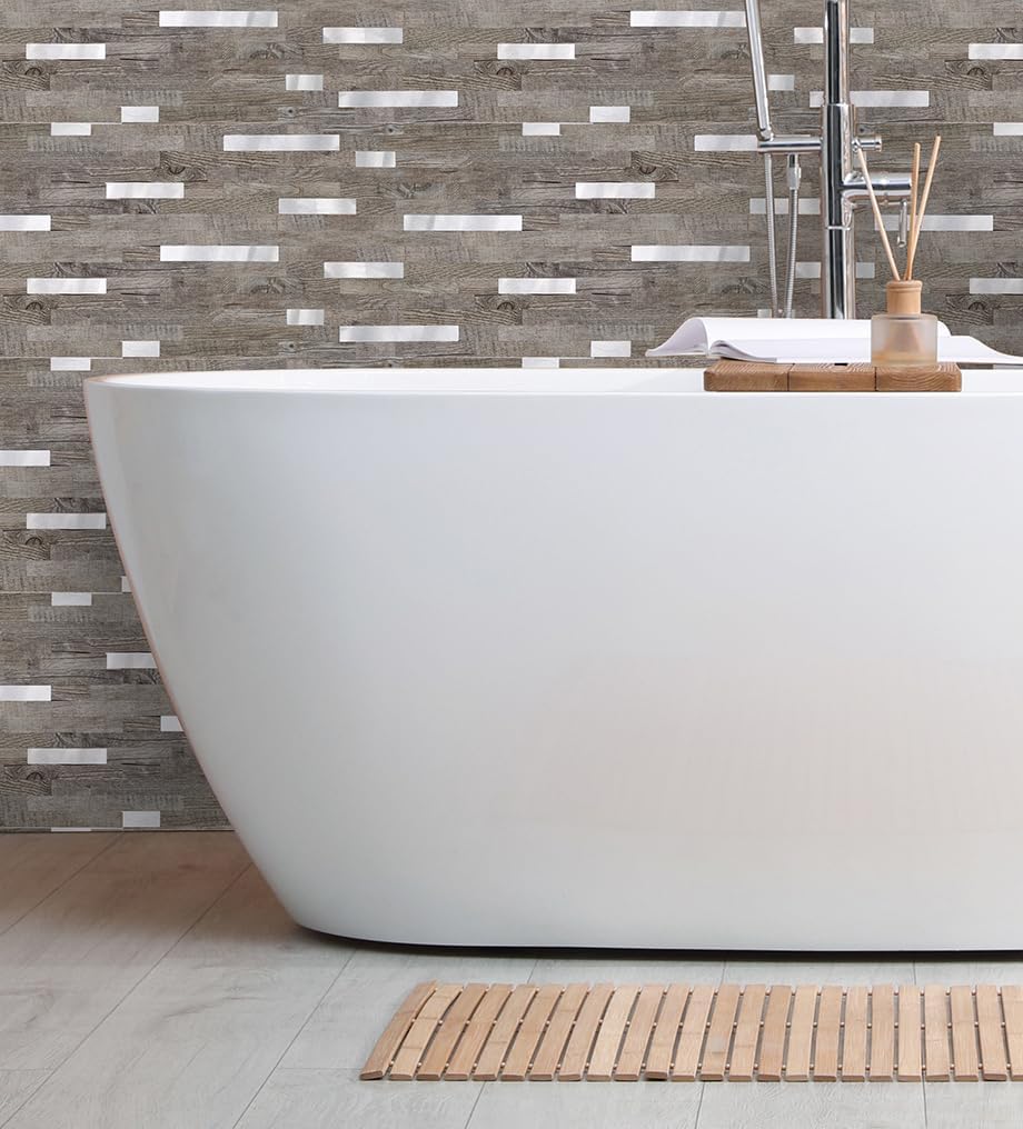 Yipscazo 2026 New Upgrade 11.34" X 11.57" Peel and Stick Backsplash, Stick on Backsplash Tiles for Kitchen, Bathroom, Fireplace (10 Sheets, Beige Rocks + Rose Gold)