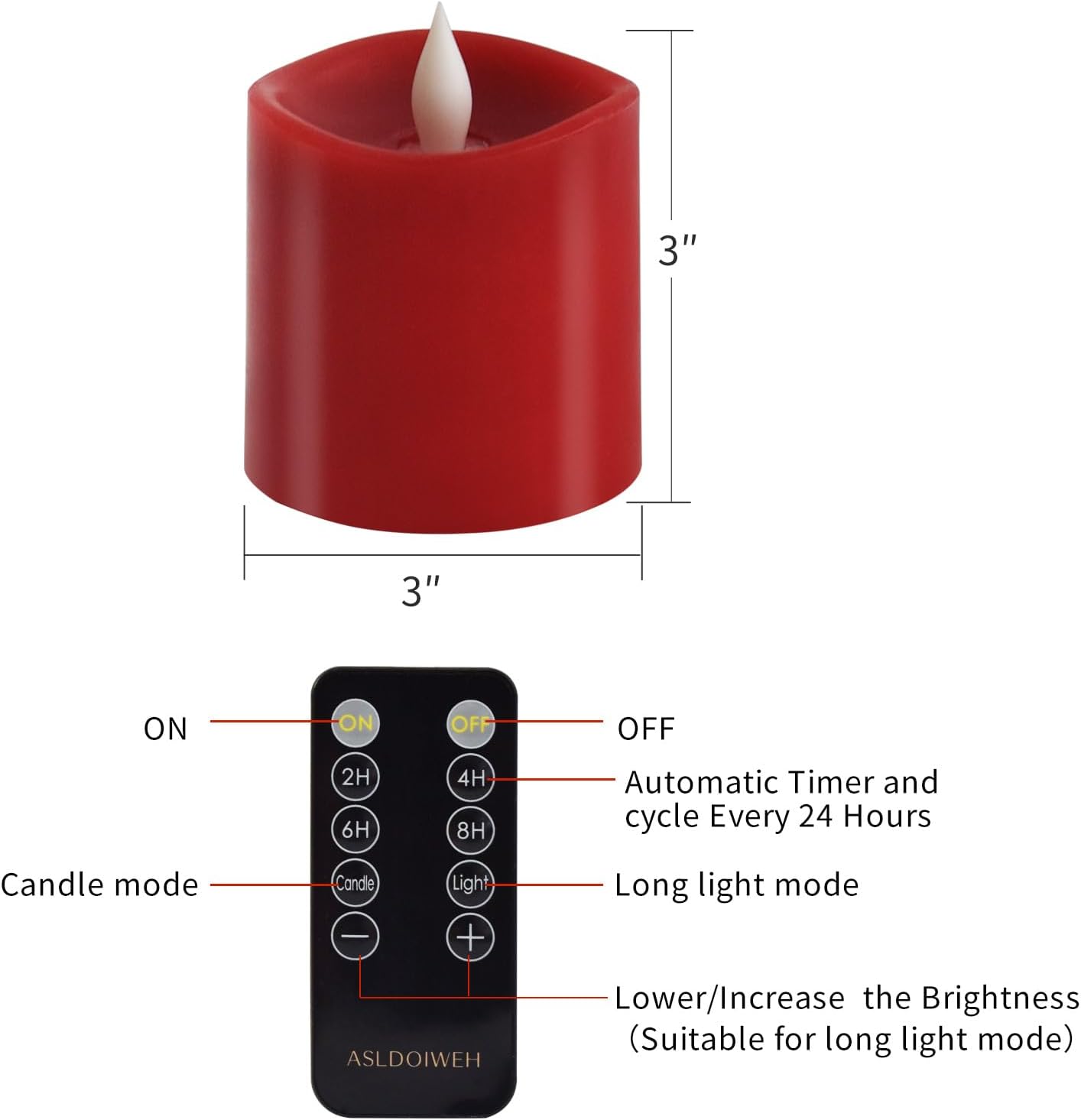 3x3 Flickering Flameless Candles Set of 2, 2AA Battery Life 600 Hours Battery Candles Flickering with Timer,3 inch Flameless Candles with Remote for Indoor/Outdoor, Ivory