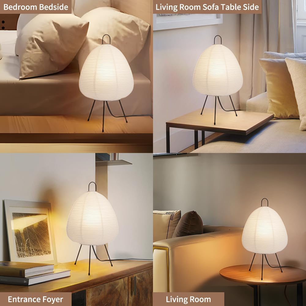 Japanese Rice Paper Lamp,Table Lamps for Living Room,Paper Lanterns,Noguchi Akari Japandi Lamp,Japanese Decor Desk Light,Tripod Table Lamps for Bedroom,Bedside or Tabletop,E26 Base,Button Control