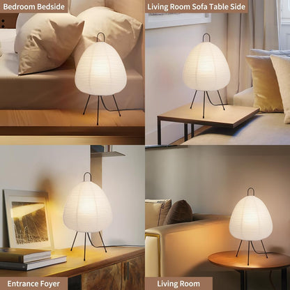 Japanese Rice Paper Lamp,Table Lamps for Living Room,Paper Lanterns,Noguchi Akari Japandi Lamp,Japanese Decor Desk Light,Tripod Table Lamps for Bedroom,Bedside or Tabletop,E26 Base,Button Control