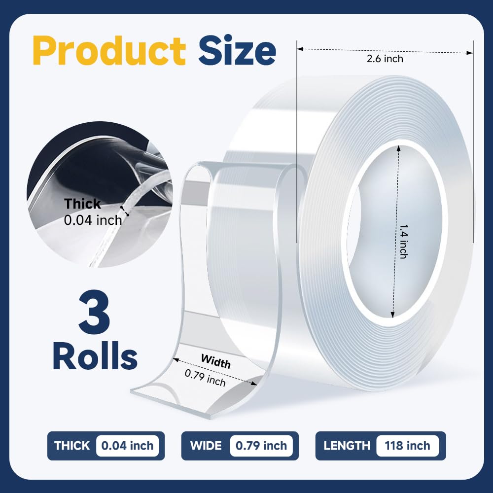 Koja Nano Tape Double Sided 3-Pack Heavy Duty Removable Waterproof 29 ft.