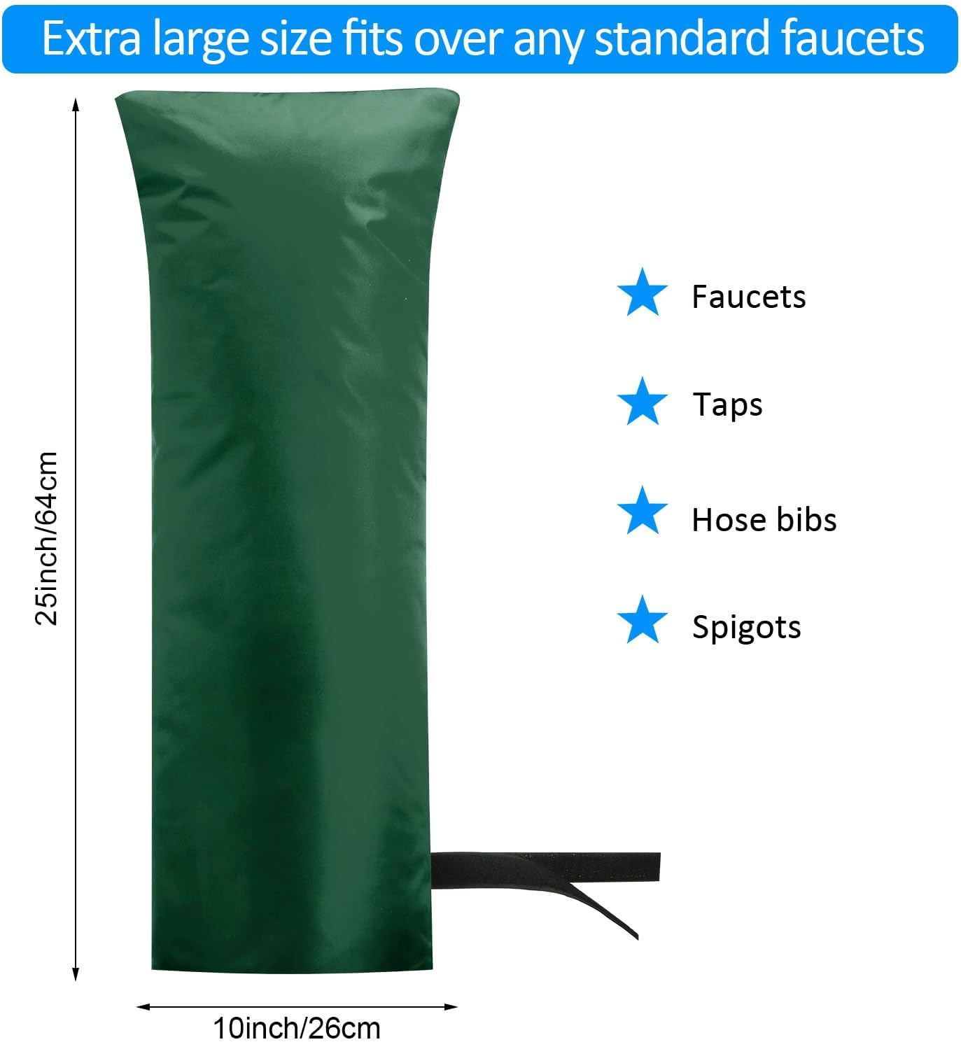 Frienda Outdoor Faucet Cover for Winter Freeze Protection 25'' x 10'' Winter Outside Large Backflow Preventer Insulation Spigot Hose Bib Cover for Garden Lawn Faucet Yard Hydrant(Green,2 Pieces)