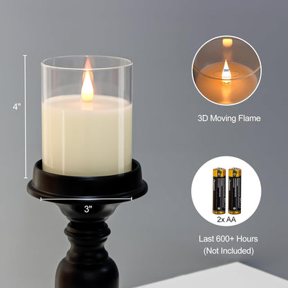 TECHLONG Flameless Candles Battery Operated with Remote Timer, 3D Moving Flame Flickering, Last 600+ Hours Battery Candles, 3" x 3" Ivory Real Wax Electric LED Candle for Wedding Party, Set of 2