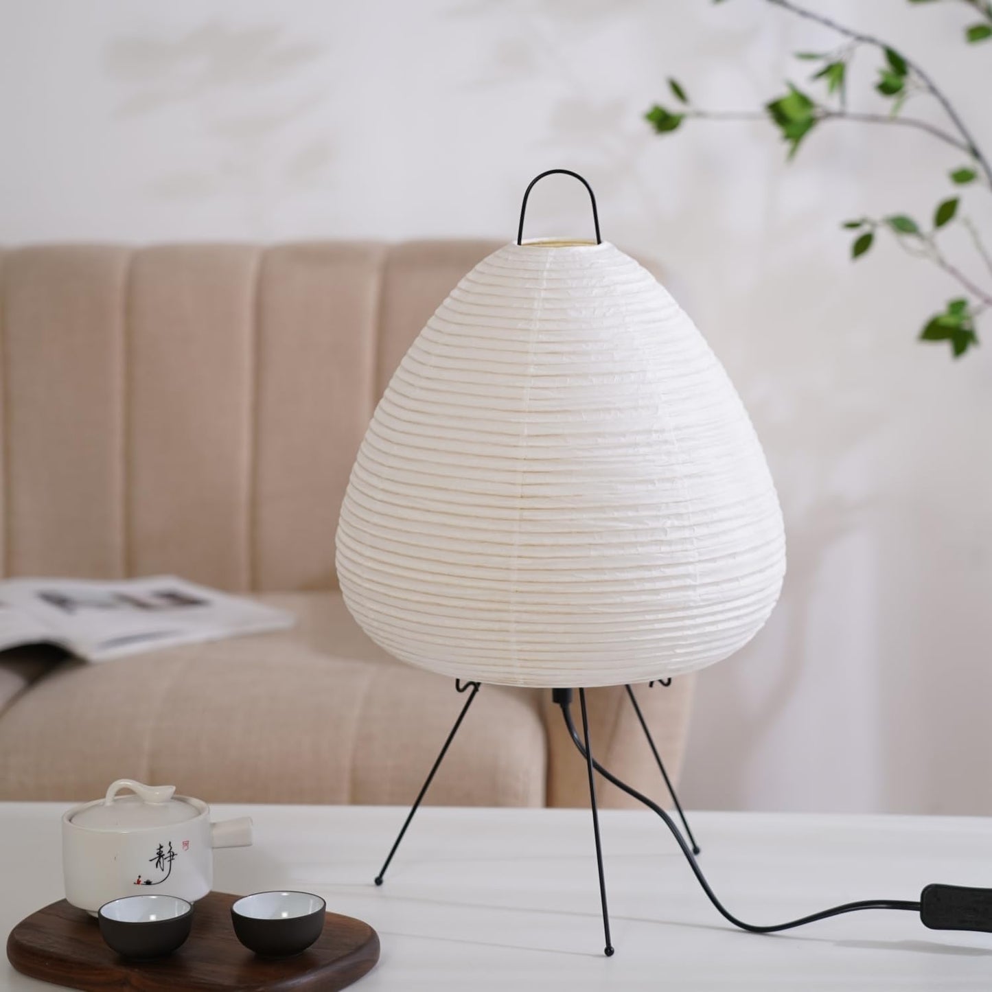 Japanese Noguchi Inspired Table Lamp Zen Rice Paper Lantern with Warm Light for Bedroom Living Room or Office Modern Japandi Decor(Segment)