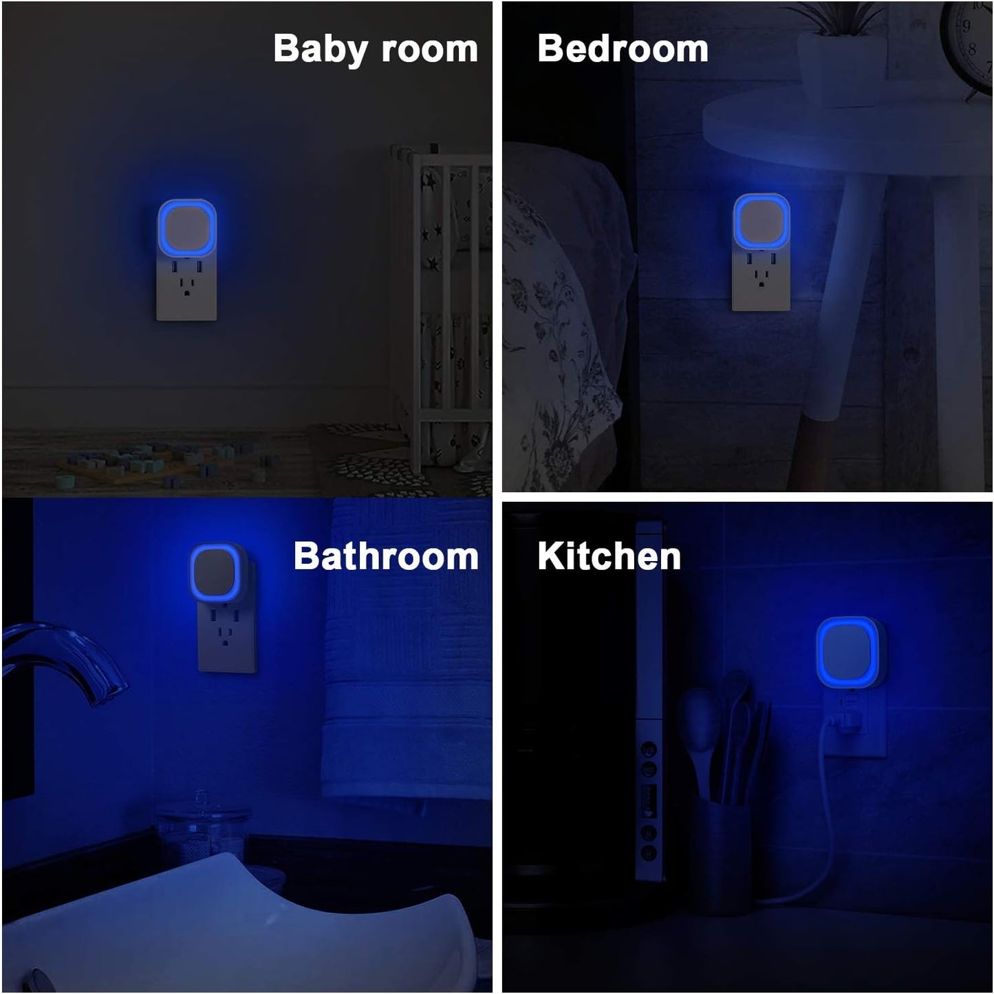 YUNLEX 2 Pack Red Night Light with Dusk to Dawn Sensor, Eye-Care Reflected Glow, 0% Blue Light True Red LED, 3-Level Brightness, Auto On/Off, Plug-in Nightlight for Sleep, Kids, Bedroom, Bathroom