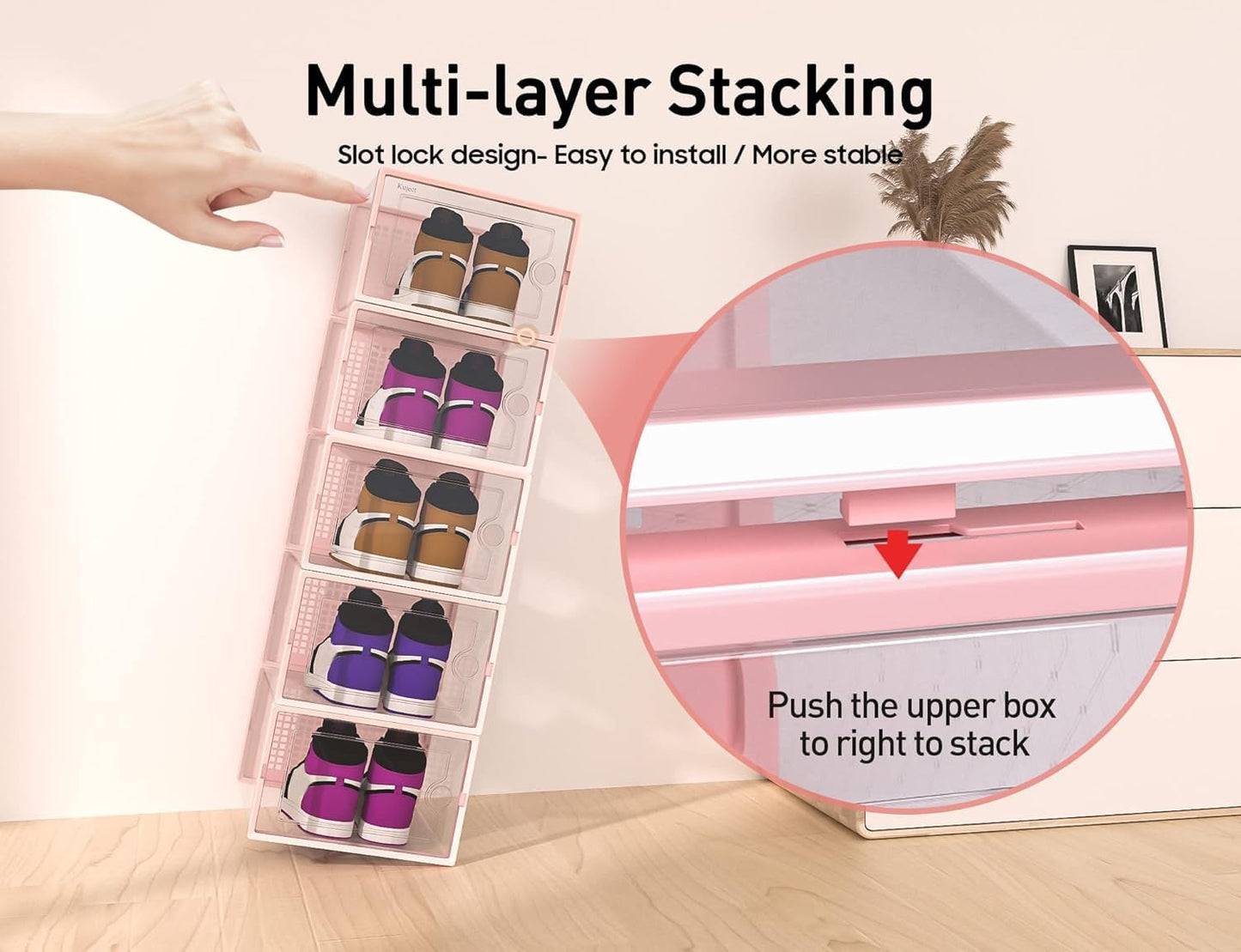 Kuject X-Large Shoe Storage Boxes Organizers for Closet 12 Pack, Fit Size 11,Clear Plastic Stackable Sneaker Containers for Entryway, Space Saving Shoe Rack, Brown