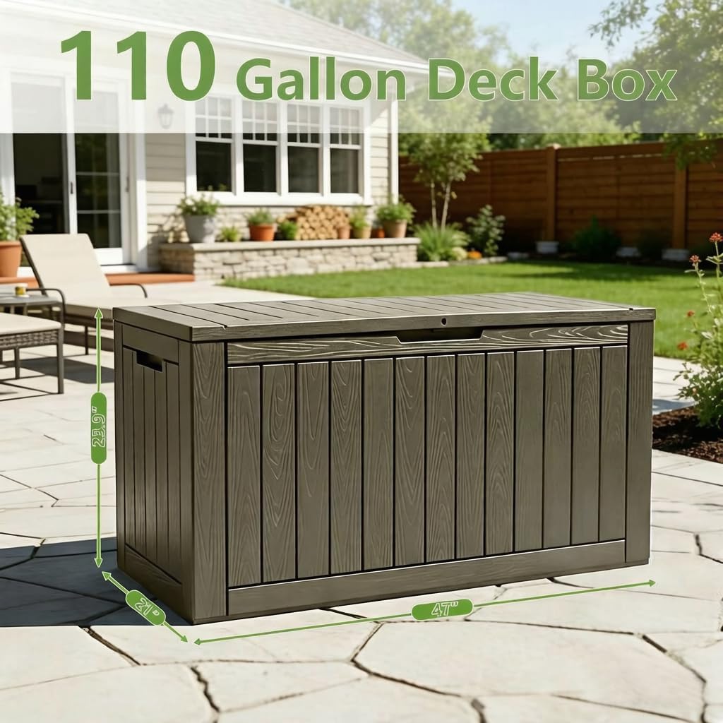 Outdoor Storage Deck Boxes Waterproof, Waterproof and UV Resistant Outdoor Storage Box Lockable Lid for Delivery Box, Indoor, Garden Tools, Pool Supplies, Patio (Black, 31 Gallon)