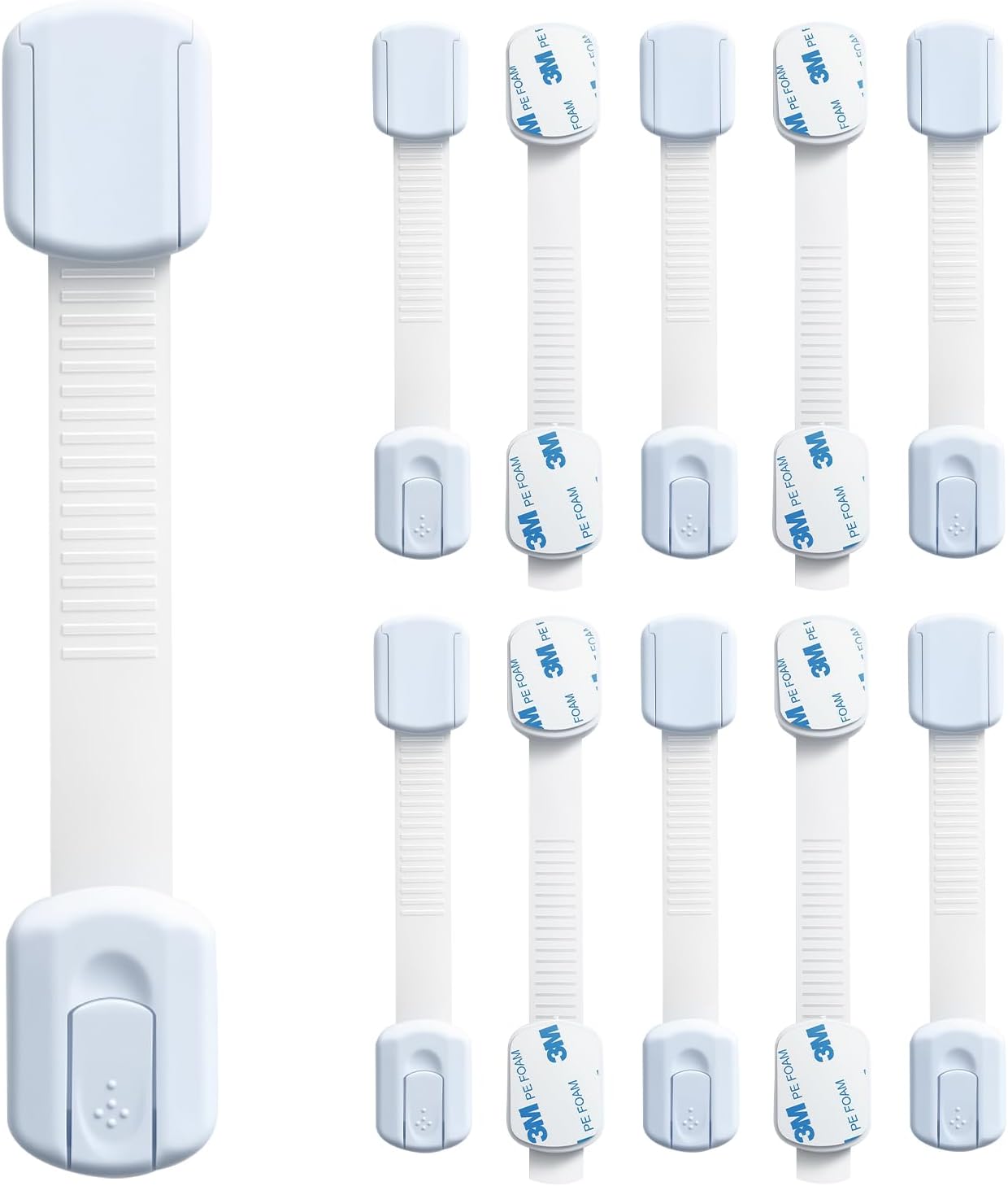 Child Safety Cabinet Locks(10 Pack)-Adjustable Baby Proofing Latches with Strong 3M Adhesive，No Drilling Child Proof Straps Locks for Drawers,Ovens,Doors,Toilet Seats，Fridge,- Easy Installation,