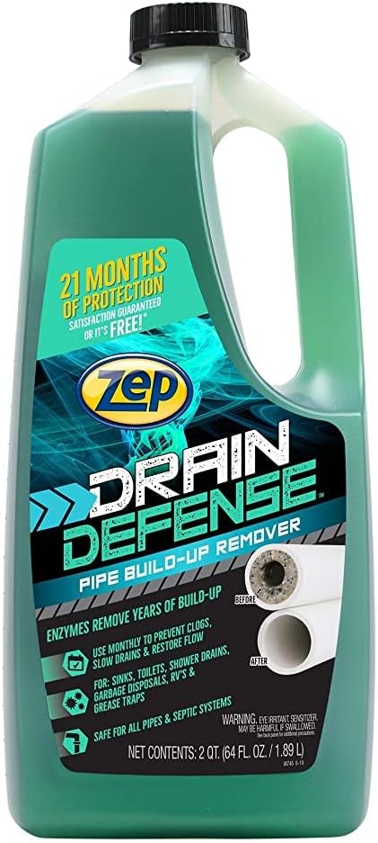 Zep Drain Defense Pipe Build-Up Remover - 64 Ounces - ZLDC648 - Professional Strength Liquid Pipe Build Up Remover,GREEN | Professional Strength, Liquid Formula