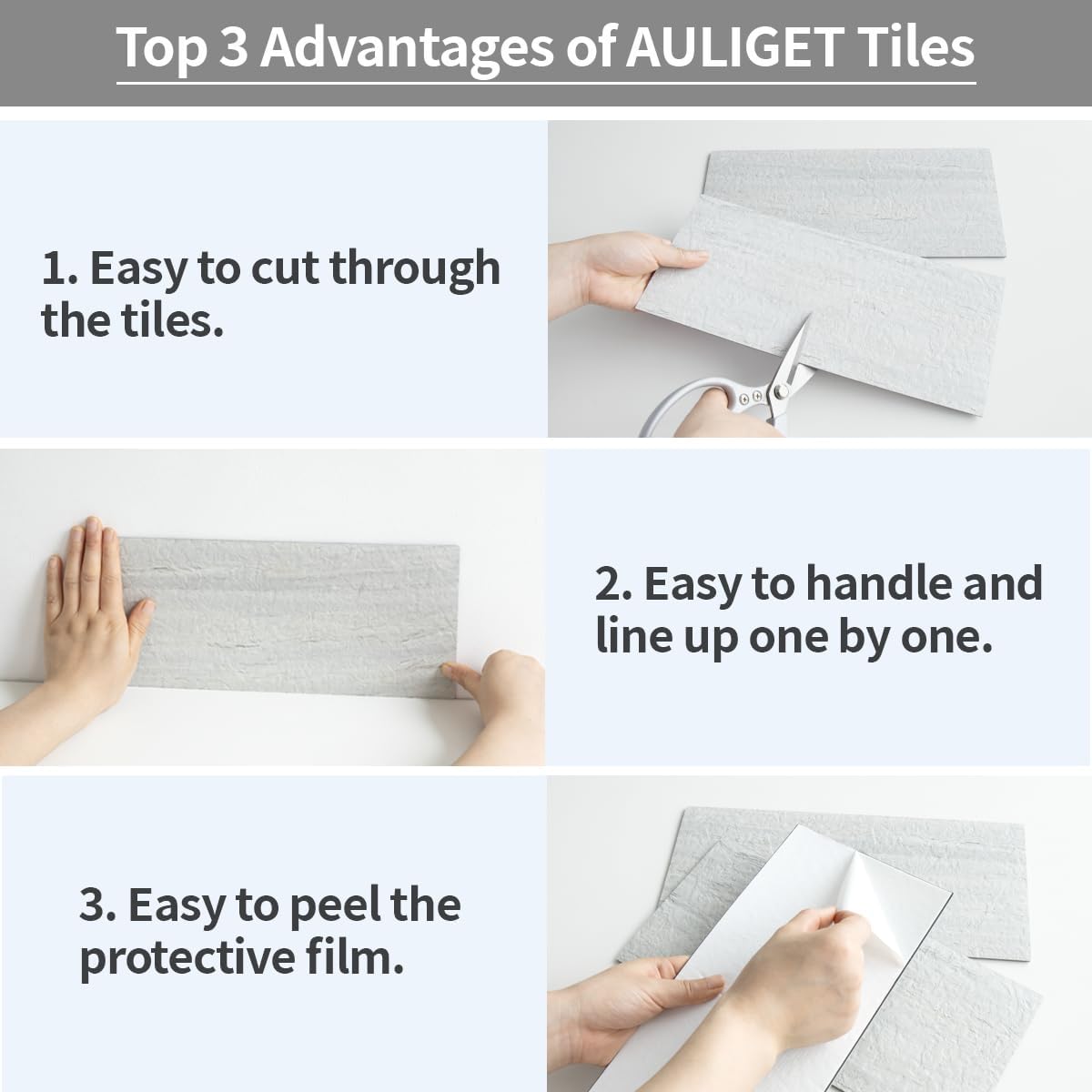 AULIGET 6" x 12" Black Slate Peel and Stick Backsplash Wall Tiles, PVC Faux Stone Stick on Tiles for Backsplash Kitchen, Bathroom, Laundry Room, Camper, Fireplace (Pack of 20)