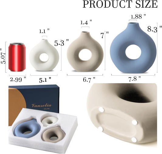Vanselia Ceramic Vase Home Table Decor - Flower Vases Set of 3 Small Living Room Centerpiece Decorations for Shelf Bedroom Office Kitchen Dining Desk Modern Aesthetic Farmhouse Decorative (Classic)
