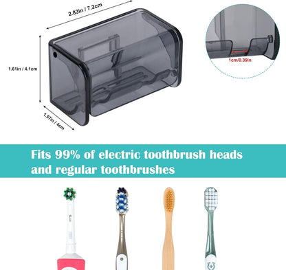 PARKMANI 2 PCS Toothbrush Holders Wall Mounted with Cover, Electric Tooth Brushing Holder for Bathroom, 2 Slots Self Adhesive Toothbrush Organizer for Family, Kids (2, Brushed Silver)