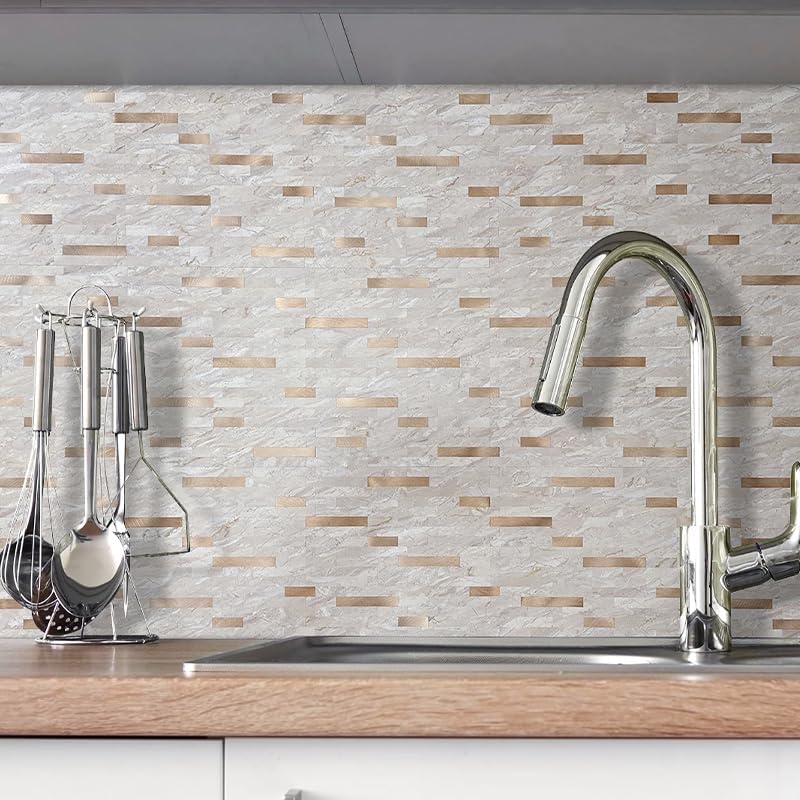 DICOFUN 10-Sheet Peel and Stick Backsplash Wall Tile, PVC Kitchen Backsplash Peel and Stick in Sandstone, 9.4 sq.ft