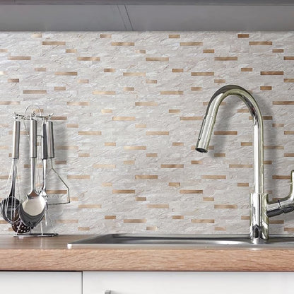 DICOFUN 10-Sheet Peel and Stick Backsplash Wall Tile, PVC Kitchen Backsplash Peel and Stick in Sandstone, 9.4 sq.ft