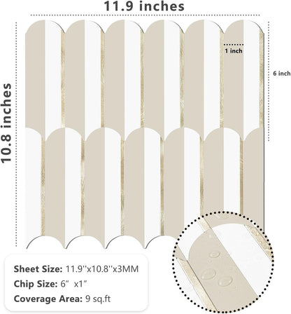 Vamos Peel and Stick Backsplash Seamless Tile for Kitchen and Bathroom,White and Beige Slate PVC Mixed Light Gold Self Adhesive Fish Scale Metal Mosaic Tiles (10 Sheets)