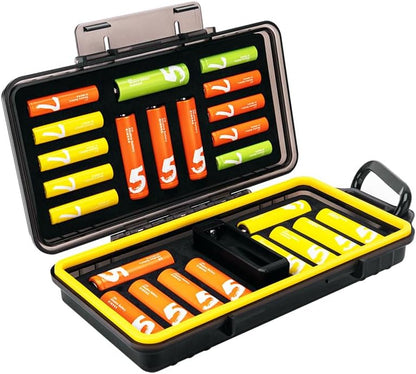 24 Slots CR2 CR123 CR123A Lithium Battery Organizer Case, IP67 Waterproof Hard Case for CR17345/CR16340/CR18350/CR15270(CR2) Explosionproof Batteries Storage Holder for Household Outdoor Camping