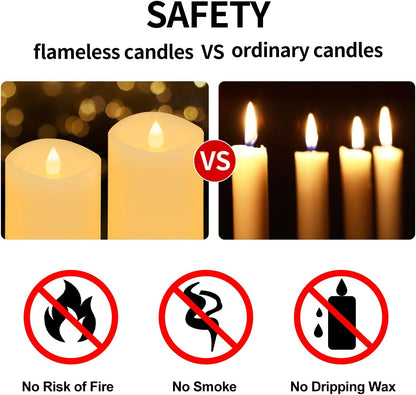 3x3 Flickering Flameless Candles Set of 2, 2AA Battery Life 600 Hours Battery Candles Flickering with Timer,3 inch Flameless Candles with Remote for Indoor/Outdoor, Ivory