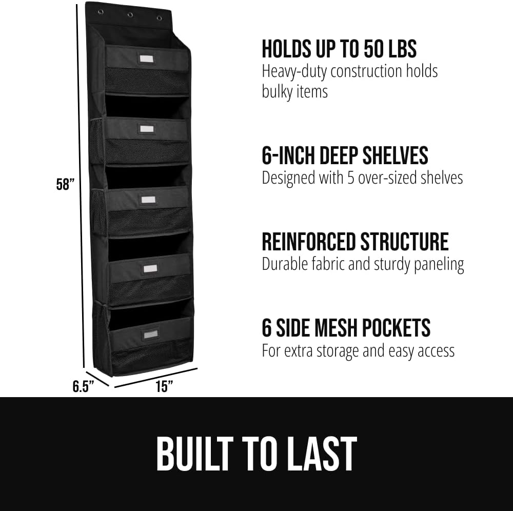 GORILLA GRIP Over the Door Shoe Organizer, 24 Large Breathable Mesh Pockets, Space Saving Hanging Storage Holder, Closet Rack Hanger Holds Up to 40 lbs, Hangs on Closets for Shoes, Accessories, Grey