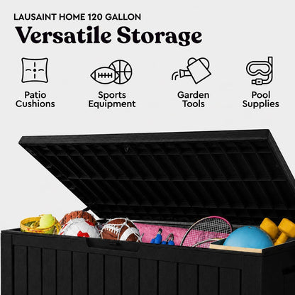 LAUSAINT HOME 320 Gallon Resin Deck Box, Package Delivery Box with Lockable Lid, Waterproof Outdoor Storage Box For Garden Tools, Patio Cushions(320 Gallon,Black)