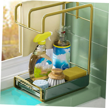 Hemobllo Wall Mounted Kitchen Drain Rack Gold Sponge Holder Compact Duster Cloth Storage Organizer Lightweight Cleaning Tool Stand
