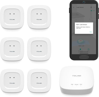 YoLink Water Leak Starter Kit: Hub + 4 Leak Sensor 1 (Silent), LoRa Long-Range, App/SMS/Email Alerts, D2D Offline Triggers, 2 AAA Up to 5-Year Battery, Compatible with Alexa/IFTTT/Home Assistant