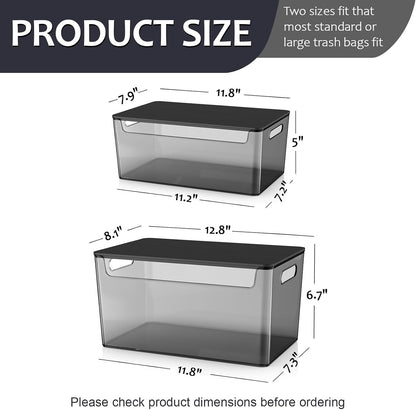 COAZEX 2 Pack Trash Bag Holder Under Sink Stackable, Plastic Garbage Dispenser with Lid, Trash Bag Storage Dispenser Roll Holder for Kitchen, Pantry, Laundry Room Organization