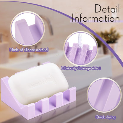 Cunhill 2 Pieces Silicone Soap Dish Self Draining Soap Dish Shower Waterfall Bar Soap Holder Tray with Drain Soap Saver for Kitchen Bathroom Accessories (Black)